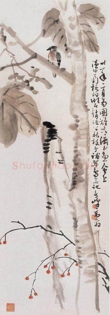 1932 高奇峰 《梧桐小雀》 书画作品