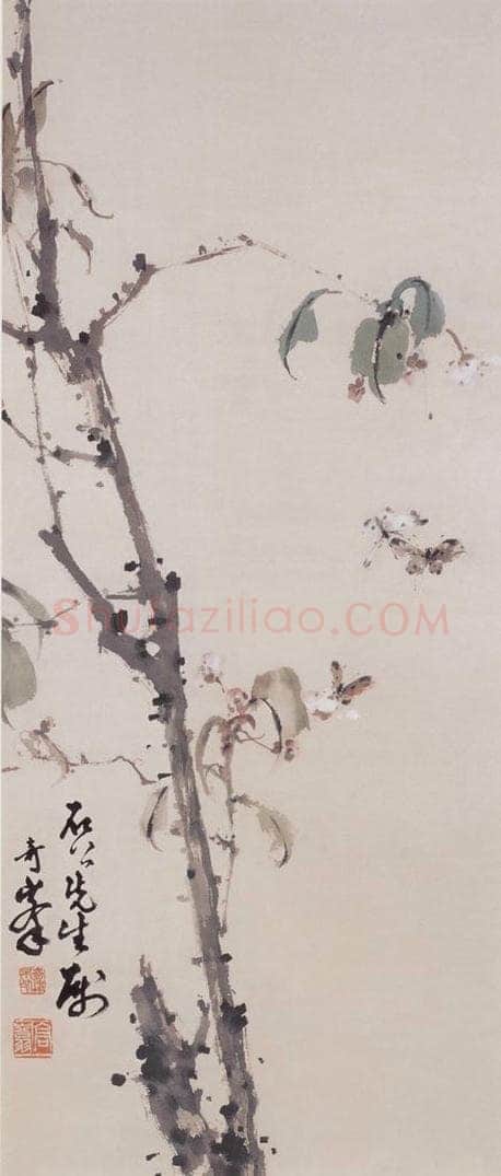  高奇峰 《海棠双碟》 书画作品
