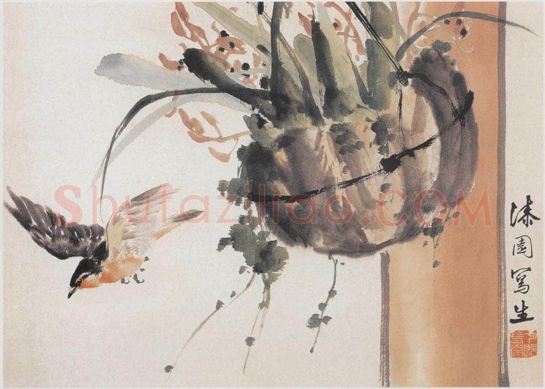  何漆园 《花鸟草丛册页》 书画作品