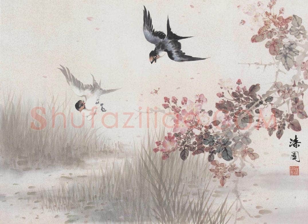 何漆园 《梨花双燕》 书画作品