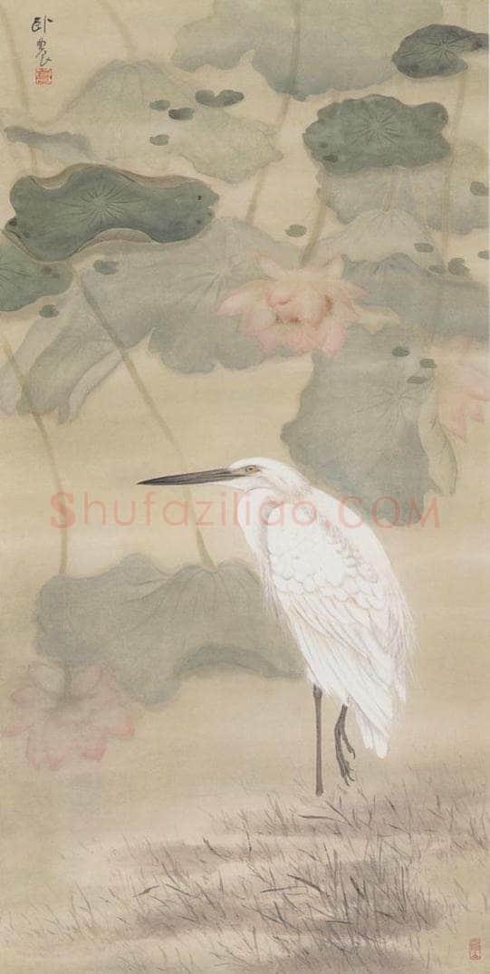1961 苏卧农 《莲影白鹭》 书画作品