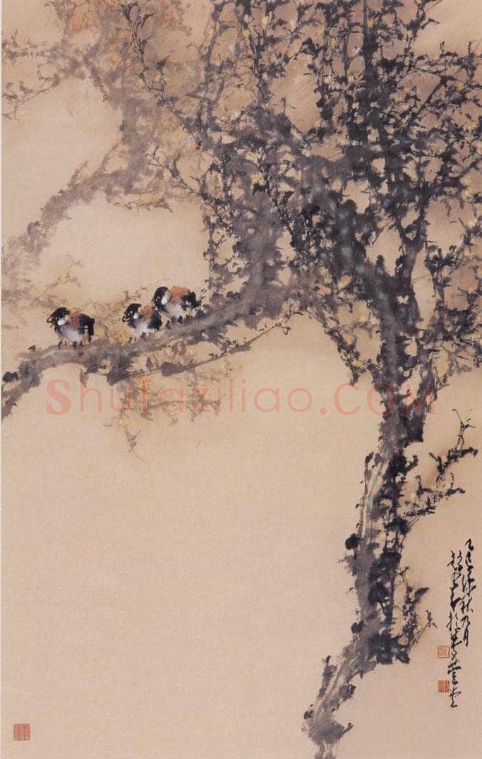 1965 赵少昂 《群鸟话春寒》 书画作品