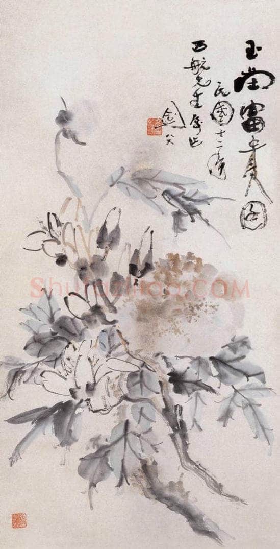 1923 高剑父 《玉堂富贵图》 书画作品