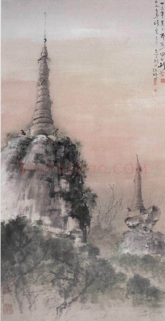 1934 高剑父 《缅甸佛迹》 书画作品