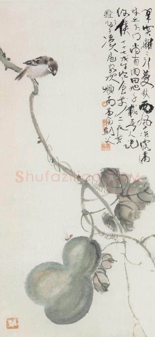 1948 高剑父 《葫芦虫雀》 书画作品