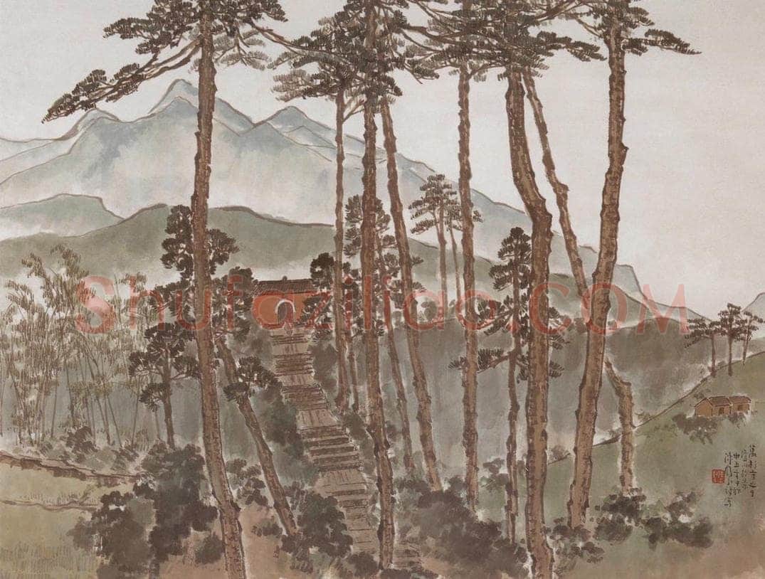 1946 陈树人 《万杉寺之夕》 书画作品