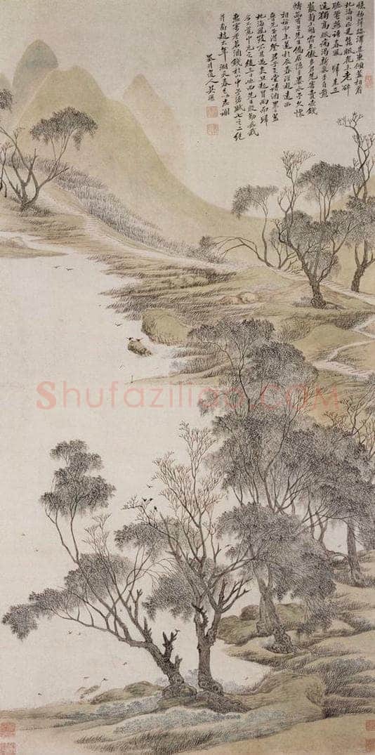 清 吴历 湖天春色图轴 书画作品