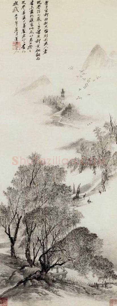 清 吴历 柳村秋思图轴 书画作品