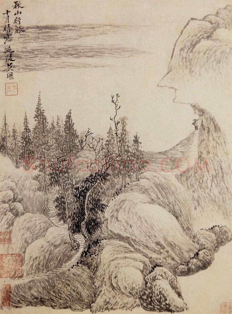 清 吴历 秋山行旅图页 书画作品