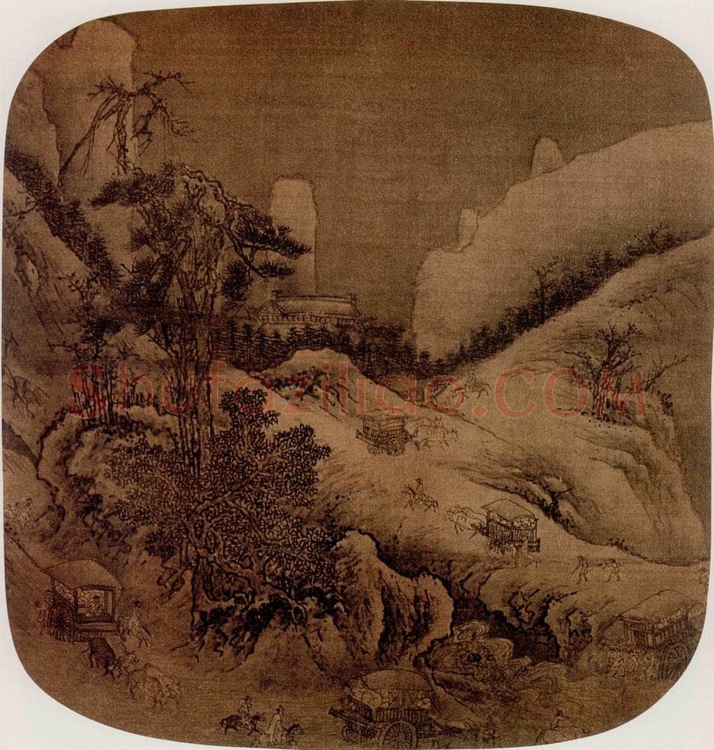 宋 伕名 雪涧盘车图 书画作品