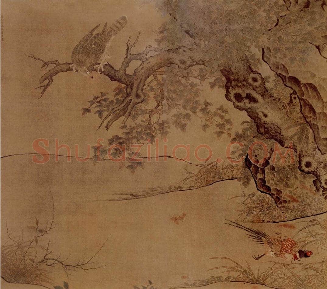宋 李迪 枫鹰雉鸡图 书画作品
