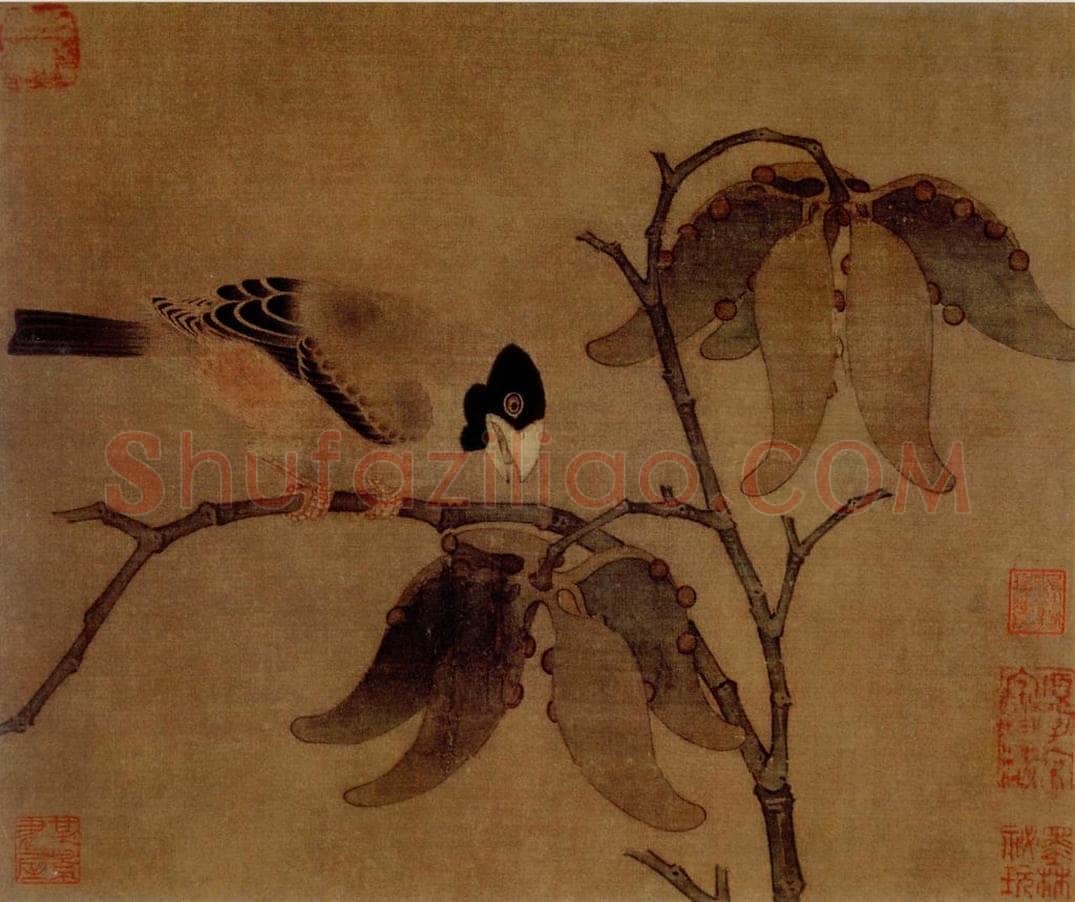 宋 伕名 梧桐蜡嘴图 书画作品