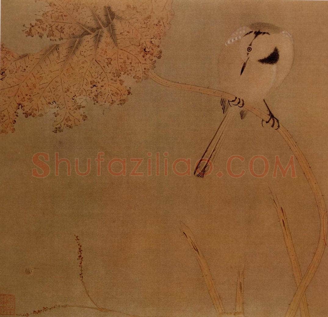 宋 伕名 枯荷鹊钨图 书画作品