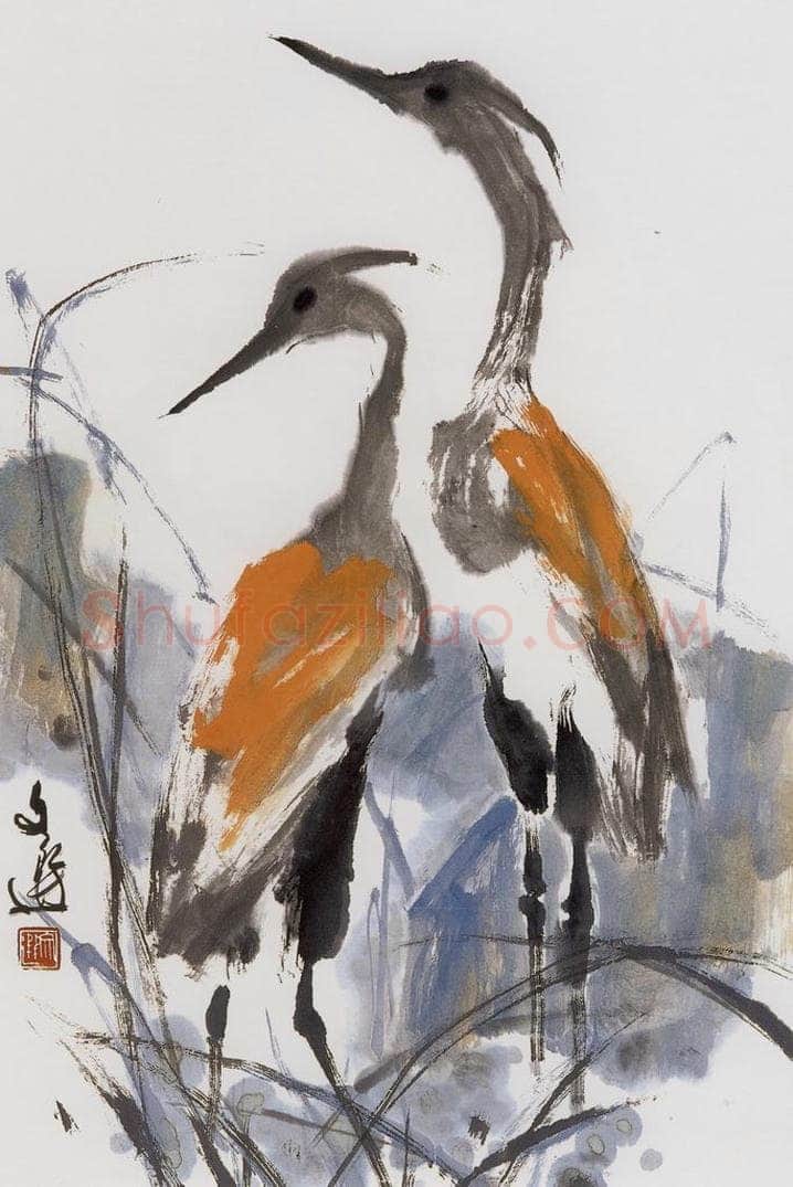 1991年 汤文选 《双鹭》 书画作品