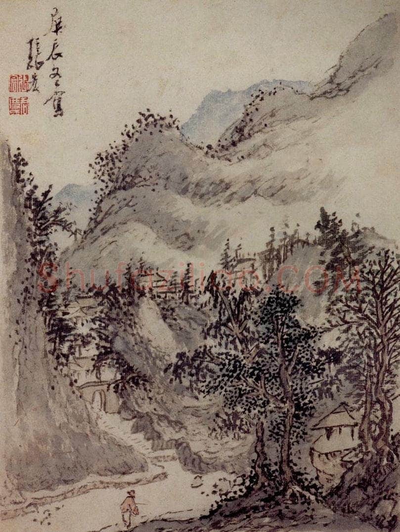 明 张宏 《山水册页》 书画作品