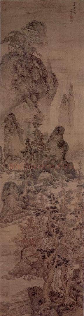 明 蒋霭 《仿王蒙山水图轴》 书画作品
