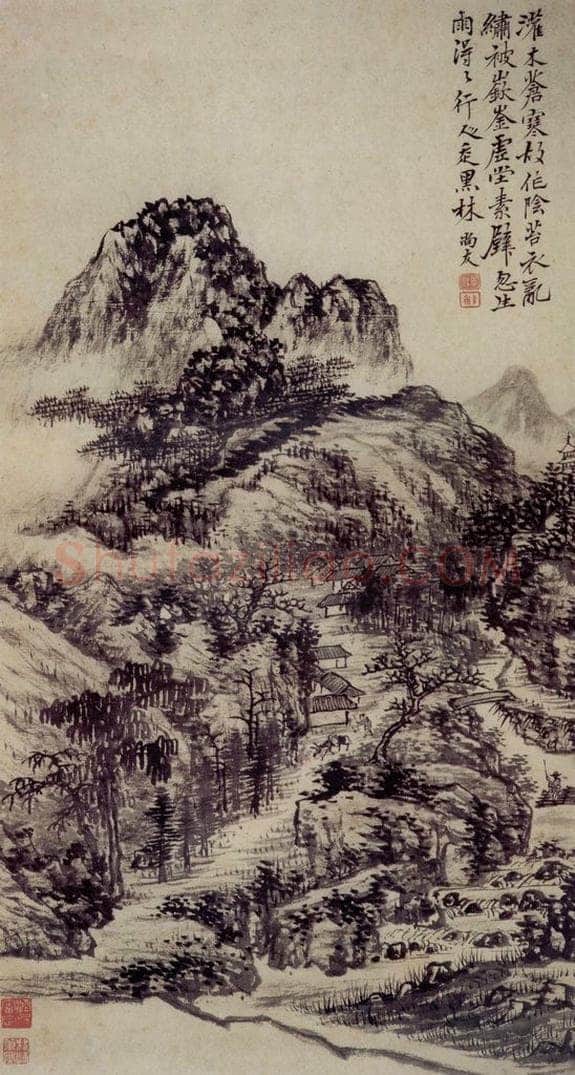 明 许尚友 《灌木苍寒图轴》 书画作品