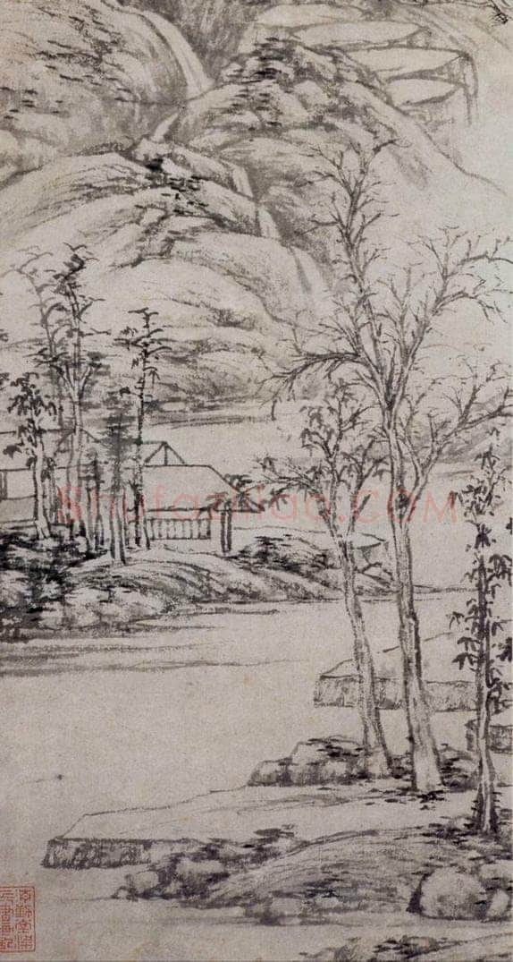 明 文征明 《古木苍烟图轴》 书画作品