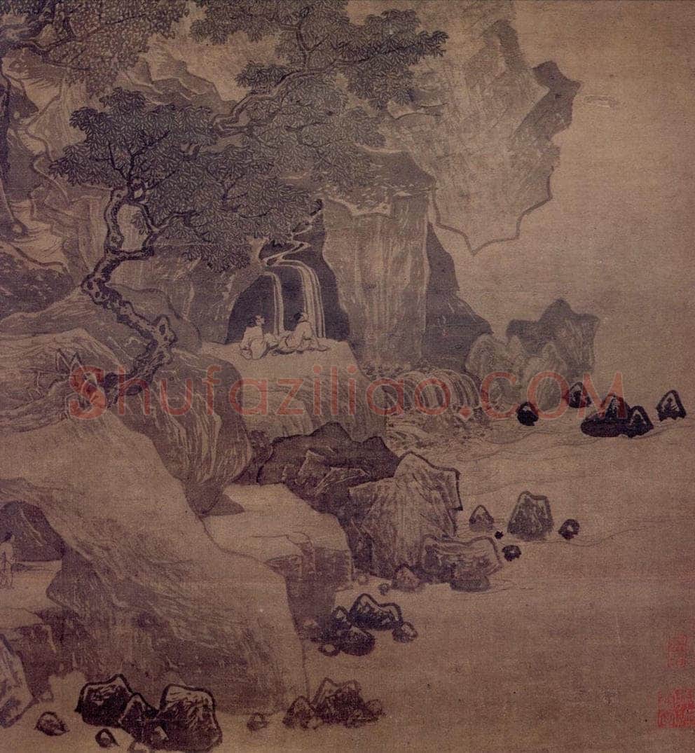 明 唐寅 《看泉听风图轴》 书画作品