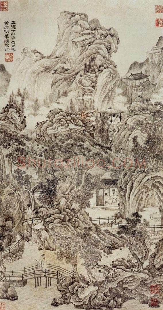 明 谢时臣 《仿王蒙山水图轴》 书画作品