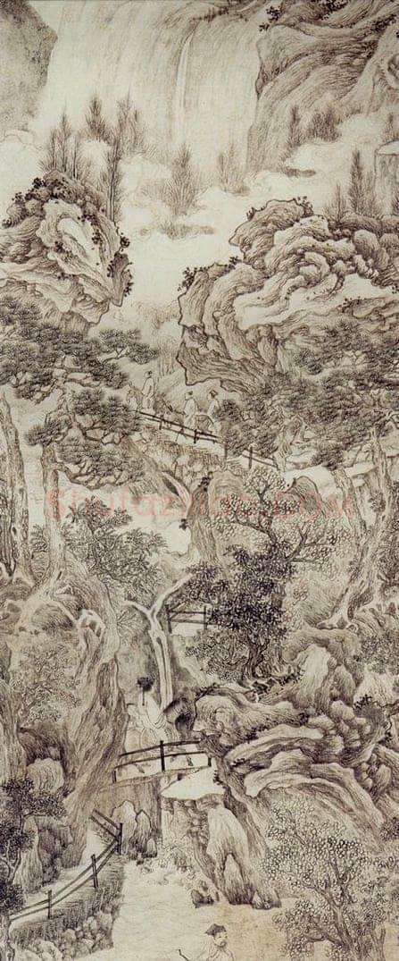 明 谢时臣 《仿王蒙山水图轴》 书画作品