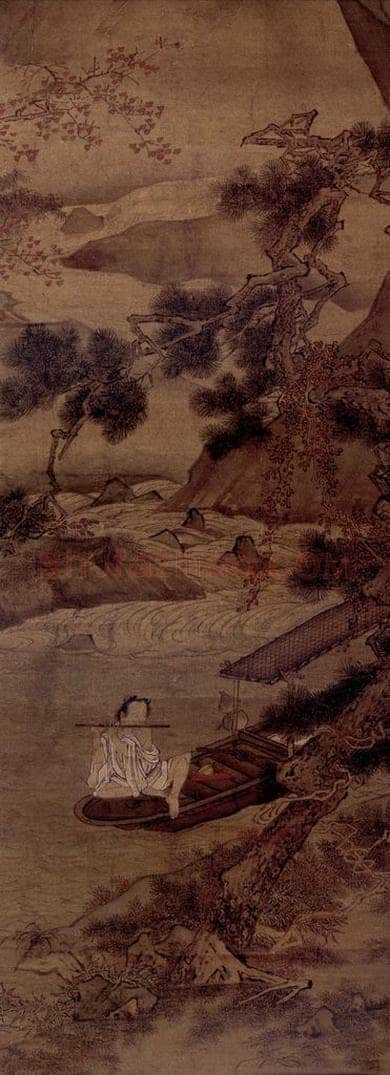 明 仇英 《松溪横笛图轴》 书画作品