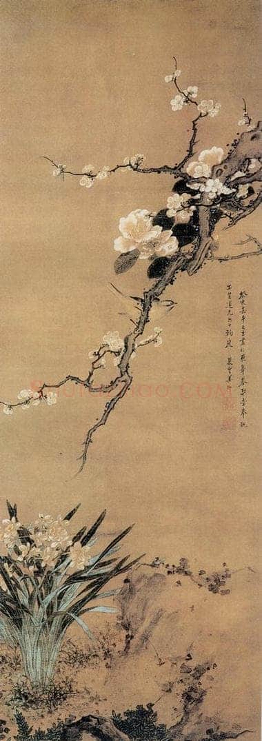 清 姜泓 《水仙茶梅图》 书画作品