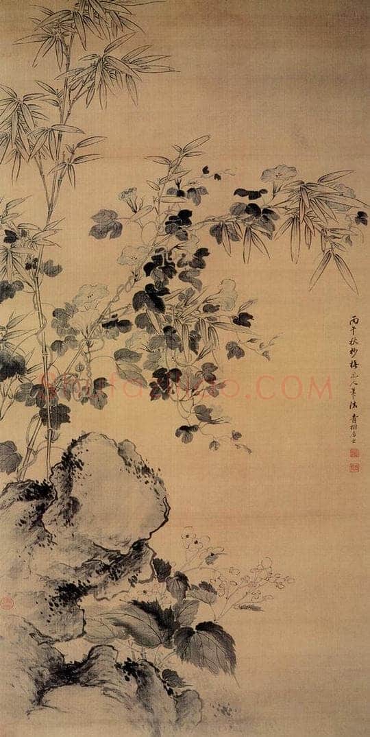 清 蒋廷锡 《海棠牵牛图》 书画作品