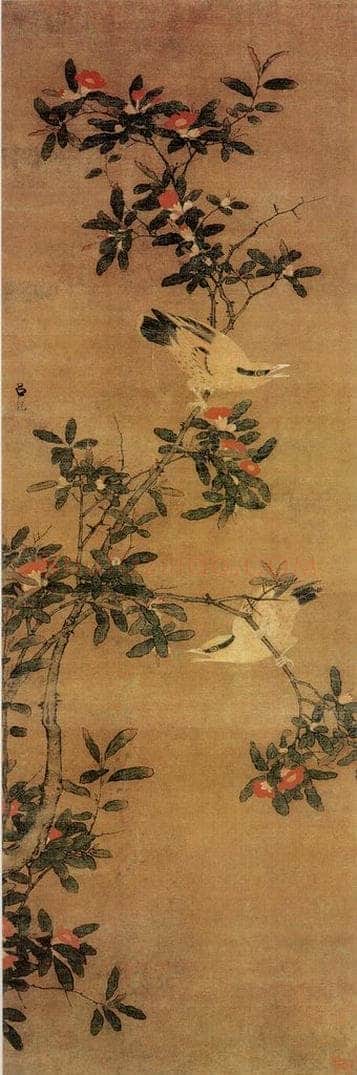 明 吕纪 《榴花双莺图》 书画作品