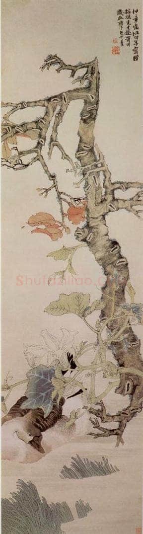 清 任颐 《新秋鹅浴图》 书画作品