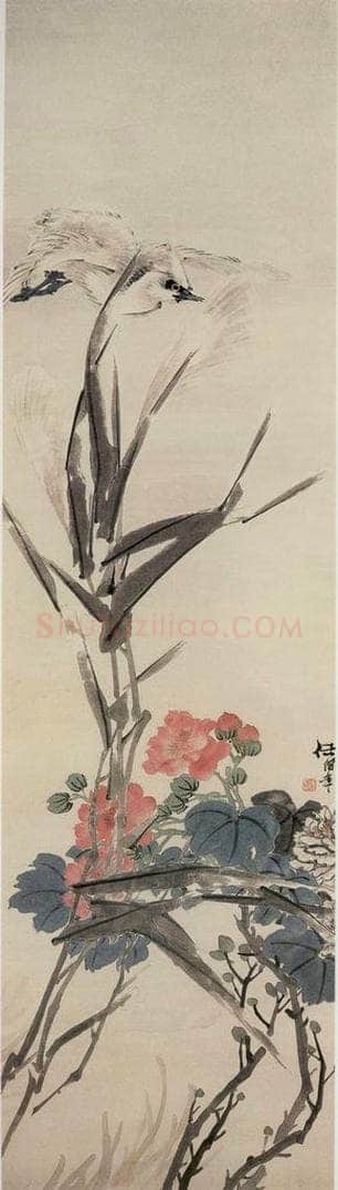清 任颐 《空塘归鹭图》 书画作品