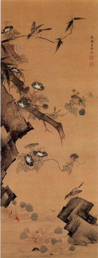 明 王维烈 《菱塘哺雏图》 书画作品