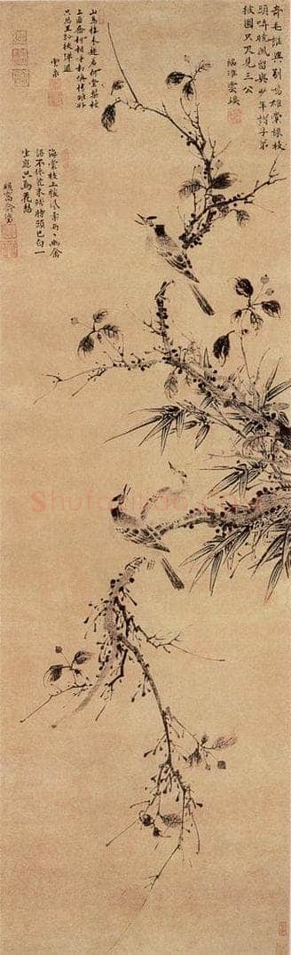 明 无款 《海棠白头图》 书画作品