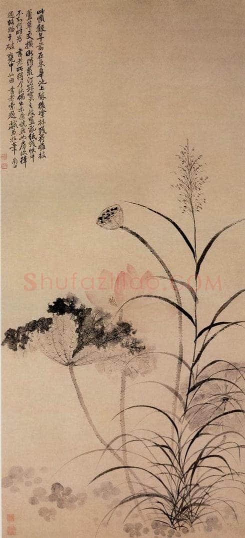 清 恽寿平 《荷花芦草图》 书画作品