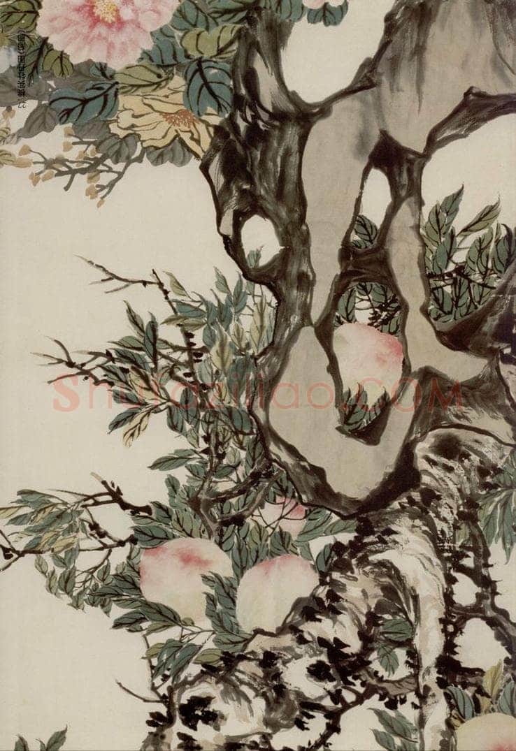 清 赵之谦 《桃实牡丹图》 书画作品