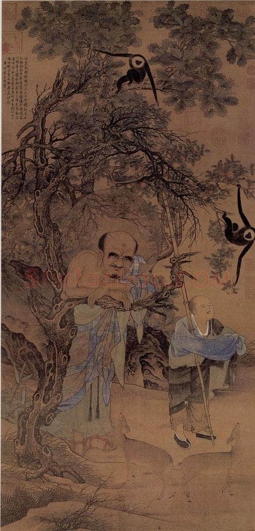 南宋 刘松年 《罗汉图抽》（猿猴献果） 书画作品
