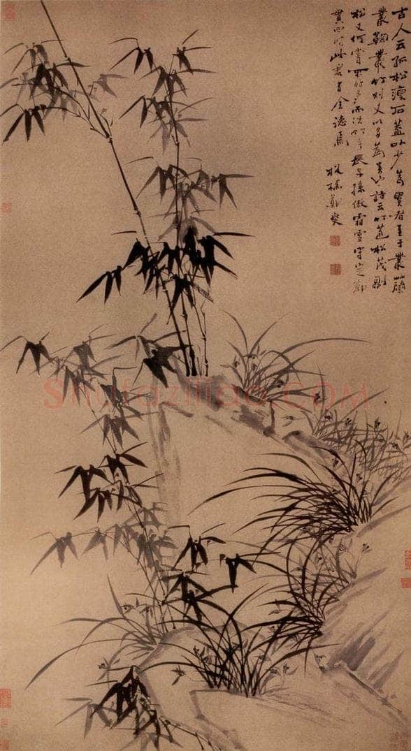郑燮 竹石幽兰图 书画作品