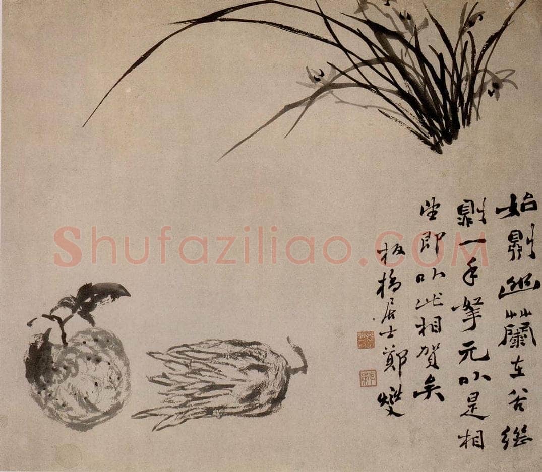 郑燮 幽兰佛手图 书画作品