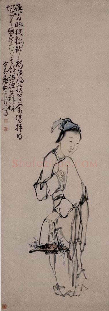 清 黄慎 渔妇携筐图 书画作品