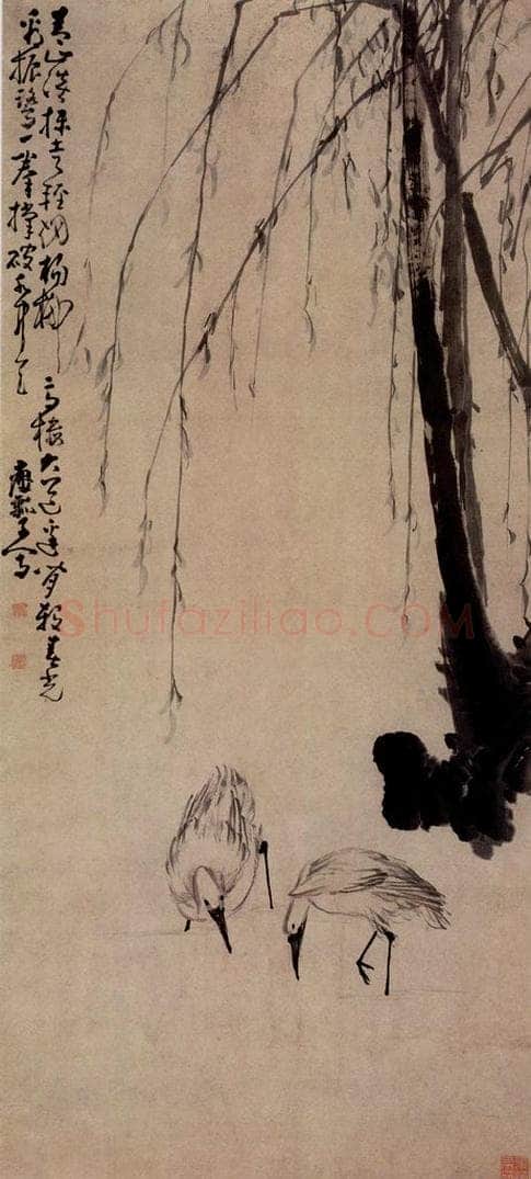 清 黄慎 柳塘双鹭图 书画作品