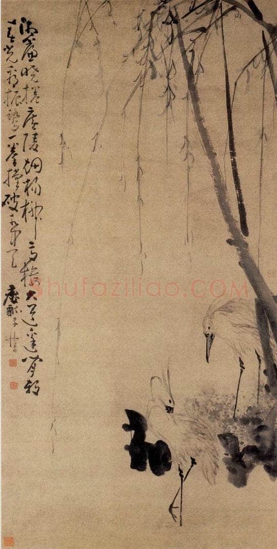 清 黄慎 柳塘双鹭图 书画作品