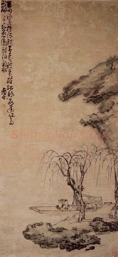 清 黄慎 秋江渔翁图 书画作品