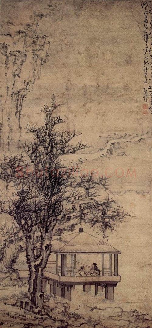 清 黄慎 湖亭共话图 书画作品