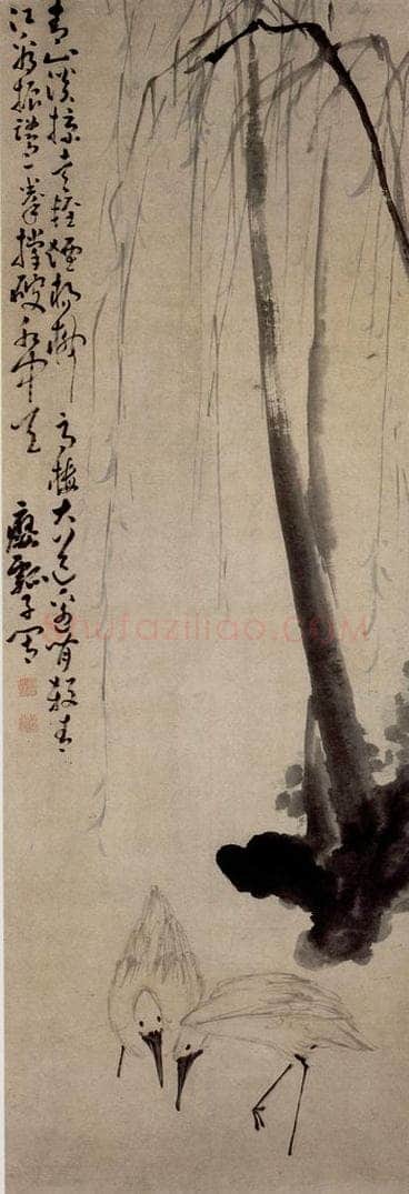 清 黄慎 柳塘双鹭图 书画作品