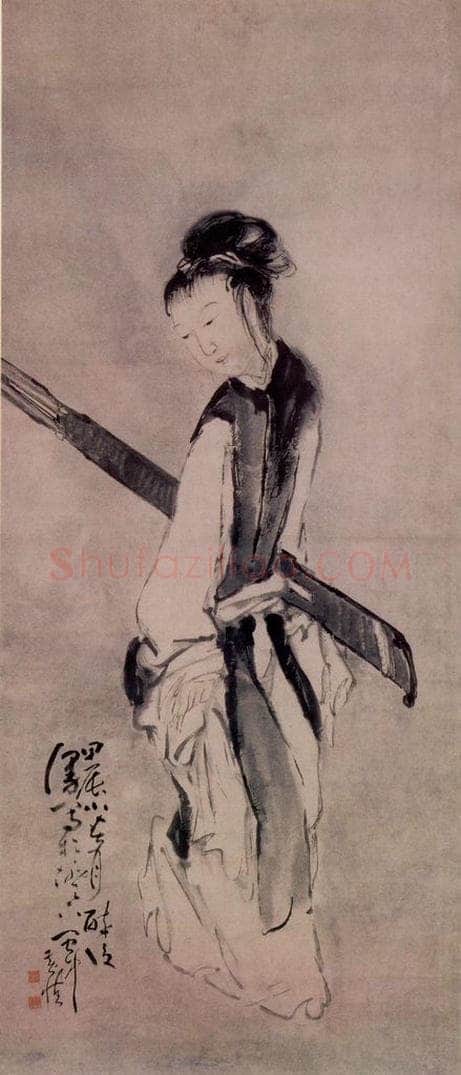 清 黄慎 携琴仕女图 书画作品