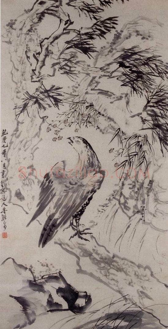 清 李鱓 《松鹰图》 书画作品