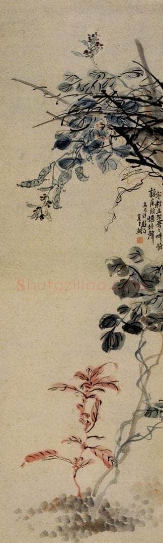 清 李鱓 《豆架蟋蟀图》 书画作品