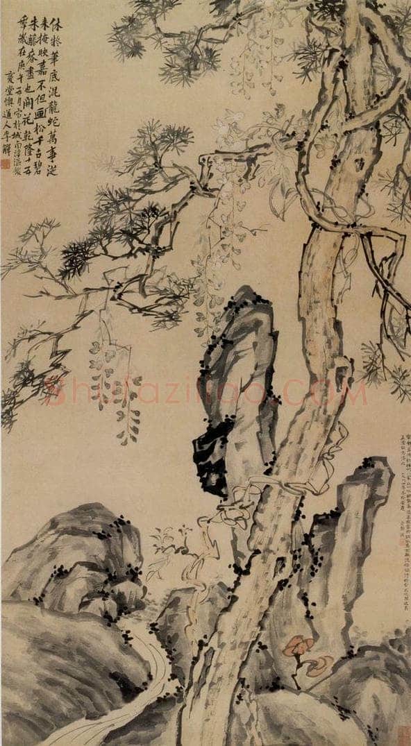 清 李鱓 《设色花树》 书画作品