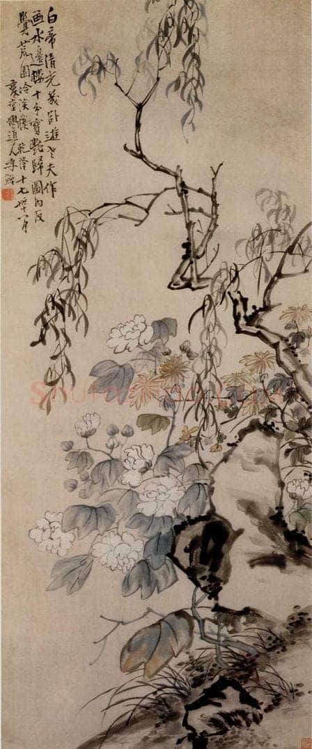 清 李鱓 《芙蓉杨柳》 书画作品