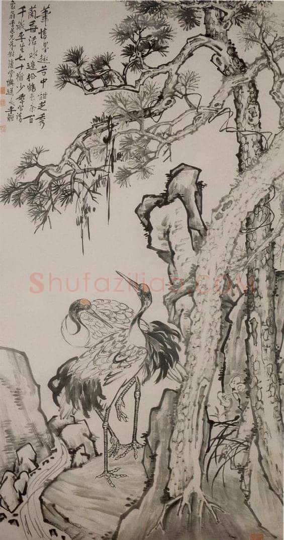 清 李鱓 《松鹤图》 书画作品